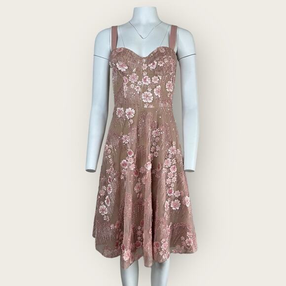 EUC | Dress The Population | Floral Appliqué | Pink Combo | XS - Picture 1 of 12